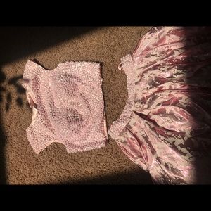 Pink Two Piece Pearl Short Prom/ Pageant dress